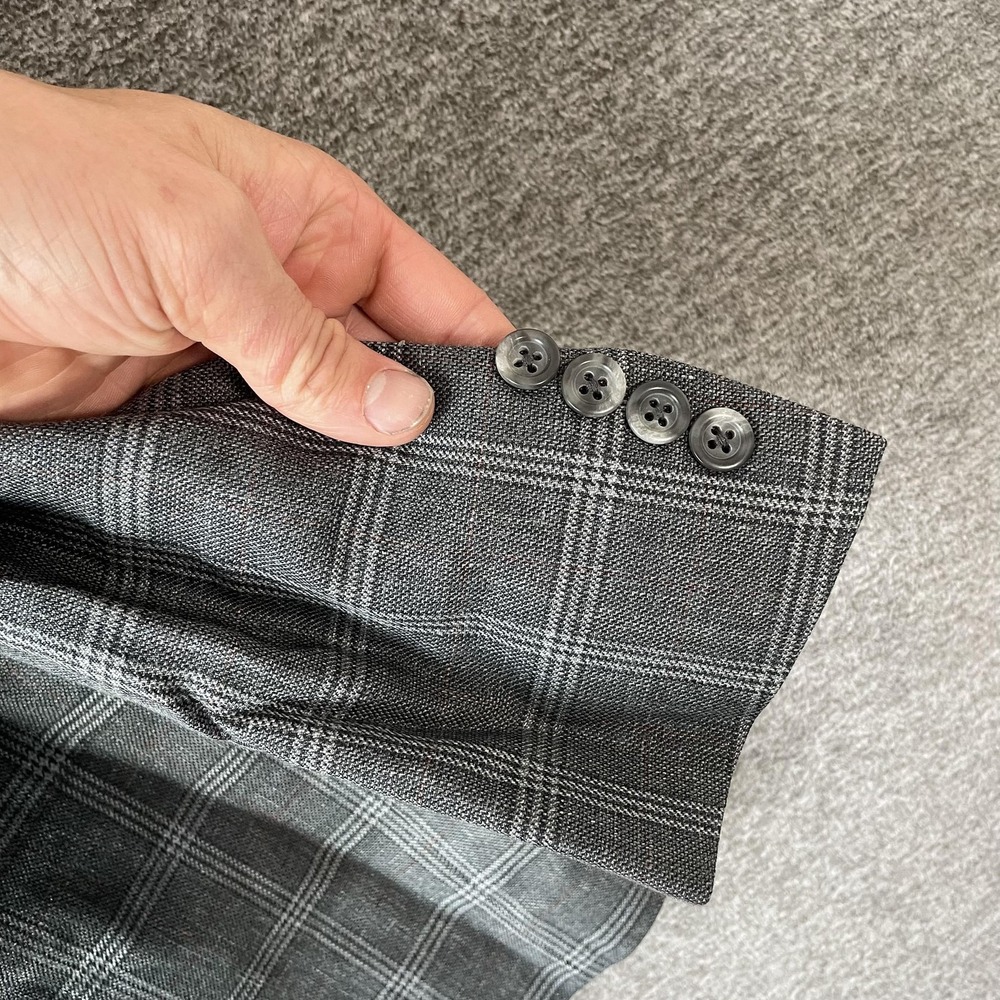 Faconnable Blazer Mens 44 Gray Check Wool Silk Linen Made Canada Sport Coat - Picture 2 of 10